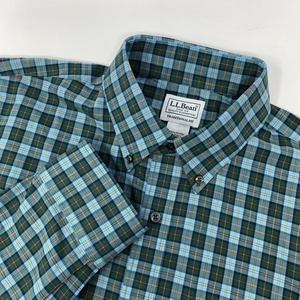 LL BEAN‎ Men's Long Sleeve Button Down Shirt Green Blue Plaid Cotton Size M-Tall
